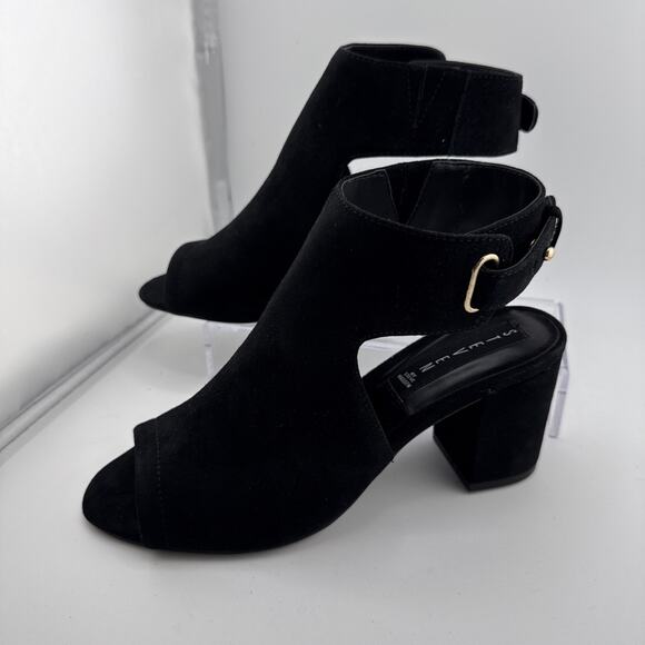 STEVEN MADDEN 6 Leather Black VENUZ Sandals Peeptoe Slingback Block 3" NEW - Picture 5 of 14